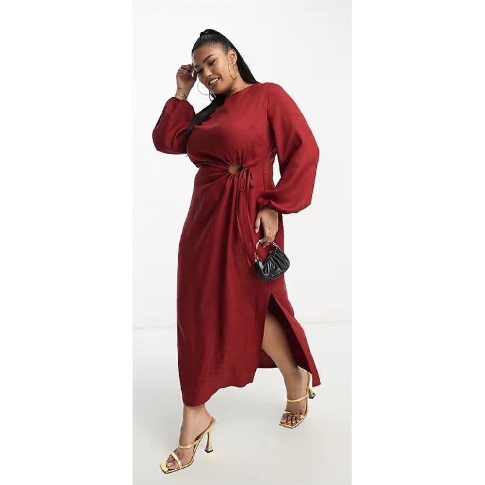 ASOS Curve, Cut-Out-Waist Long Sleeve Maxi Dress in Cinnamon - Size 20